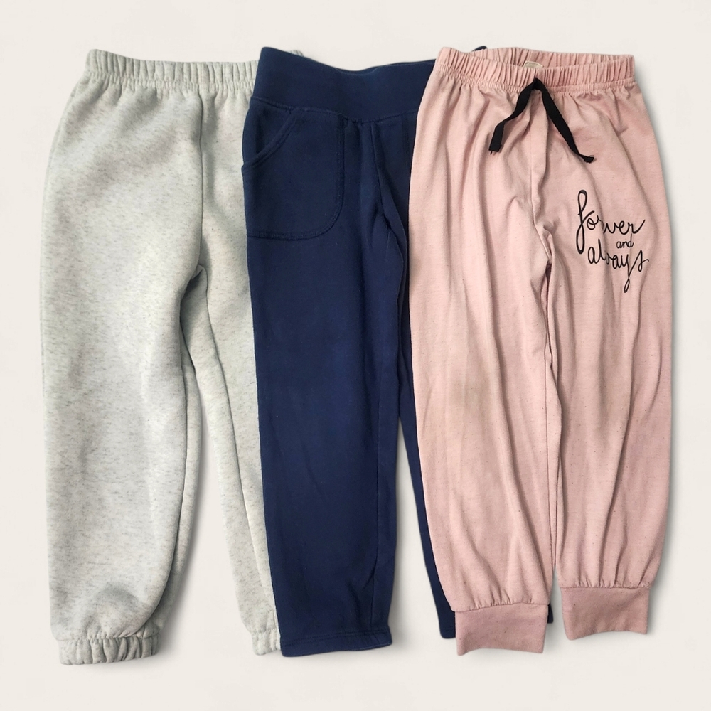 Girls 3PC Jogger Sweatpants Bundle Size 4T – Pink, Navy Blue & Gray